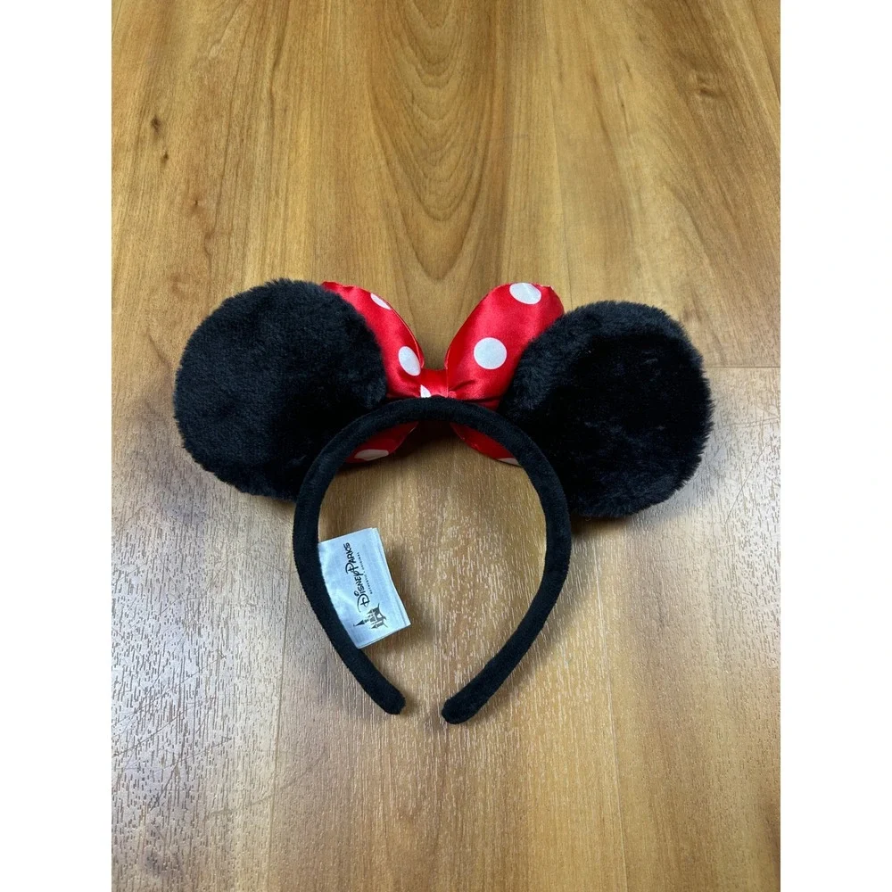 Disney Parks Minnie Mouse Ears Headband Red Polka Dot Bow Plush Black Kids